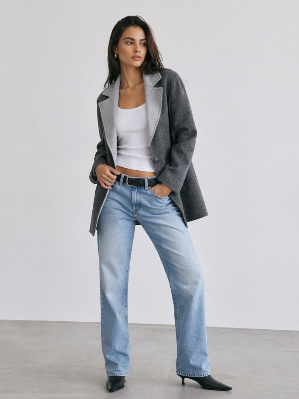 Talbots Women's Double-Face Wing Collar Wool Gray Jacket 4P